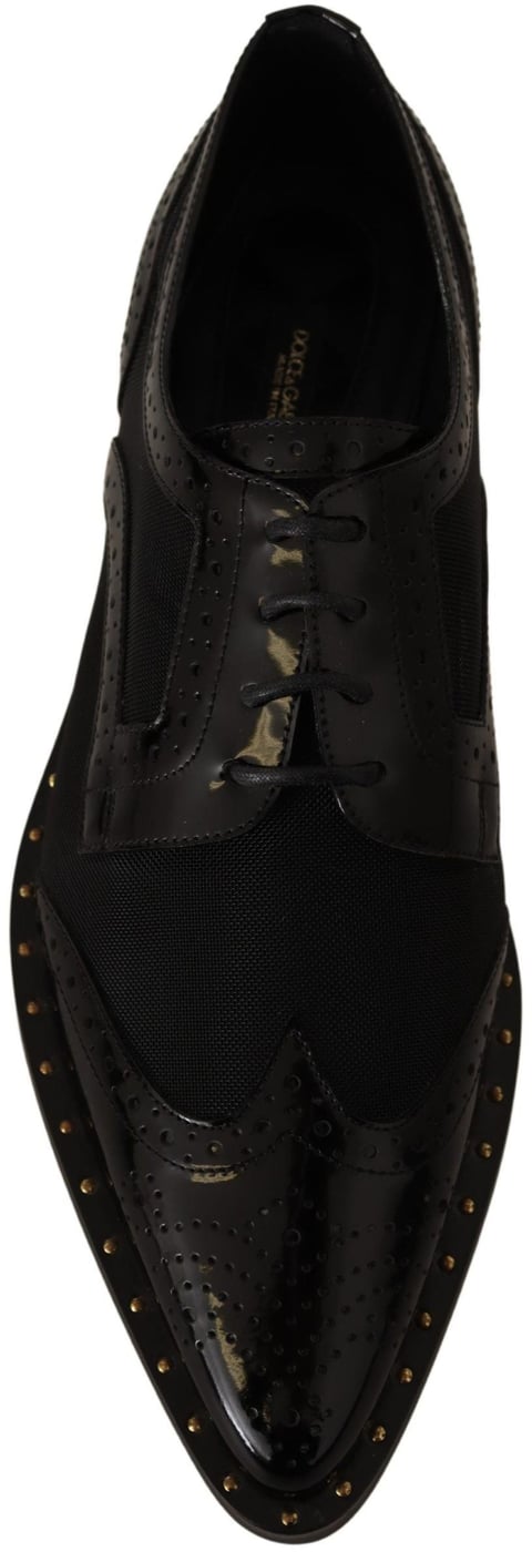 Dolce & Gabbana Black Leather Broques Sheer Wingtip Shoes