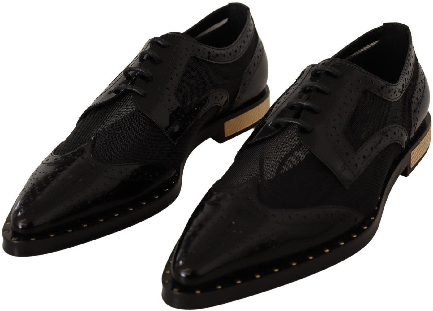 Dolce & Gabbana Black Leather Broques Sheer Wingtip Shoes