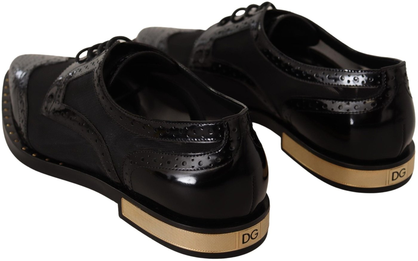 Dolce & Gabbana Black Leather Broques Sheer Wingtip Shoes