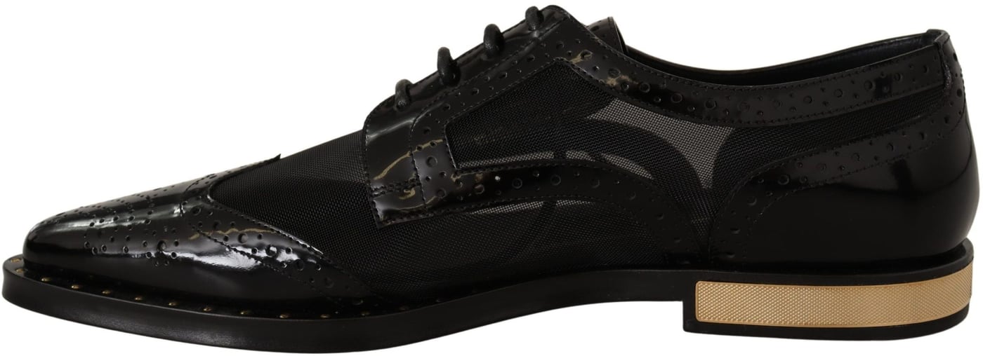 Dolce & Gabbana Black Leather Broques Sheer Wingtip Shoes