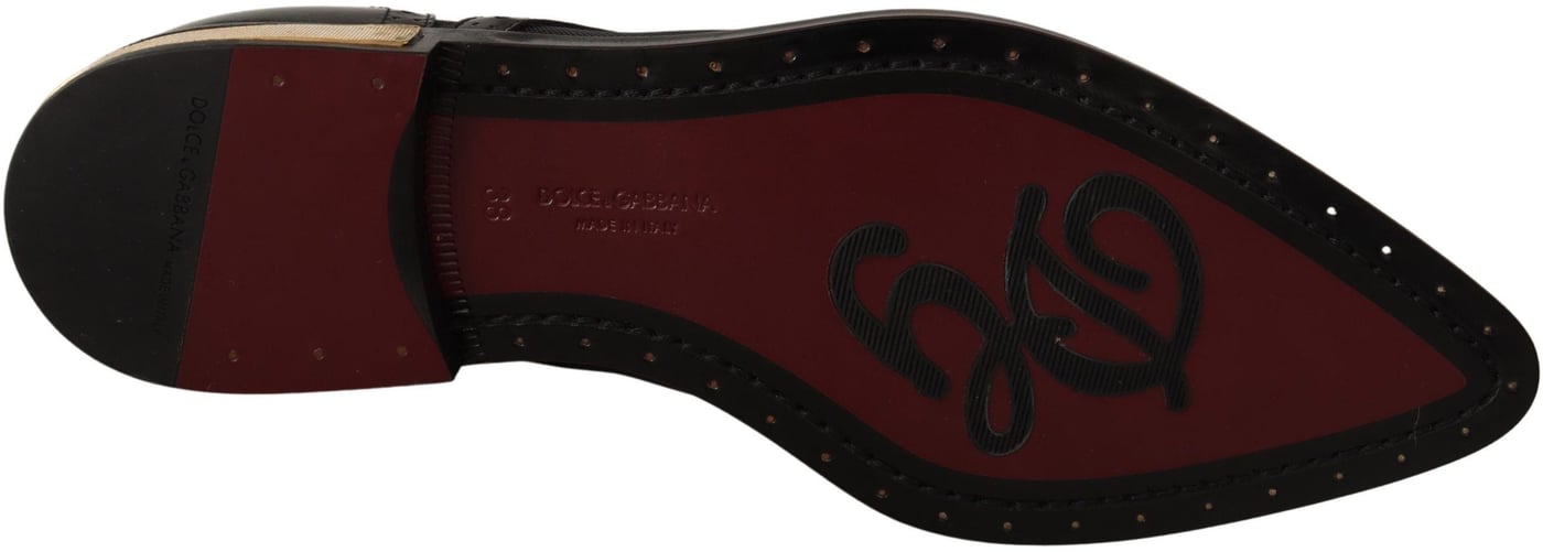 Dolce & Gabbana Black Leather Broques Sheer Wingtip Shoes