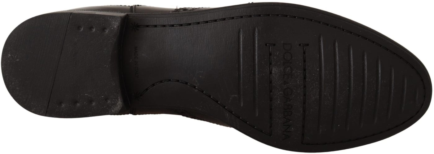 Dolce & Gabbana Black Leather Ankle High Flat Boots Shoes