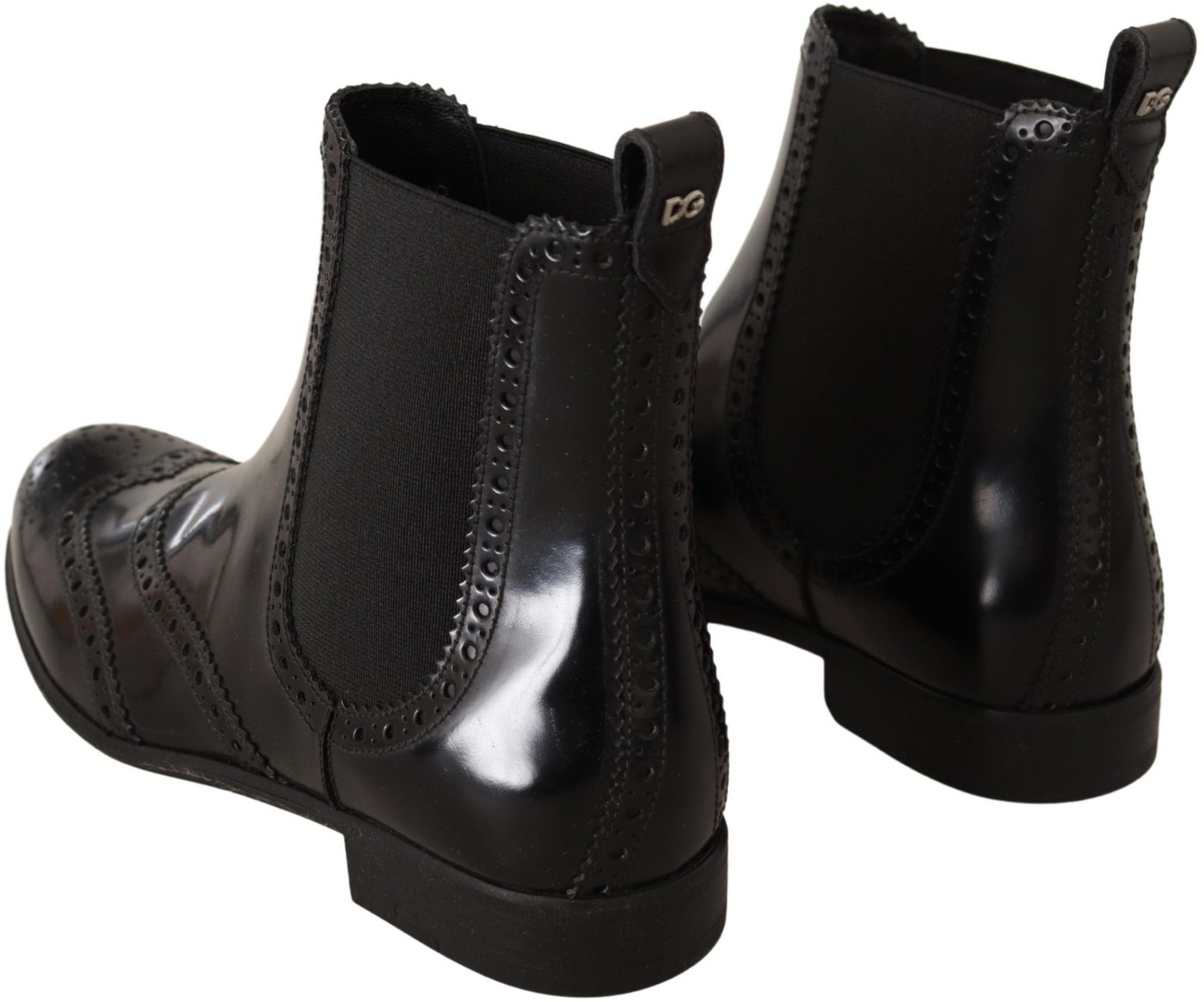Dolce & Gabbana Black Leather Ankle High Flat Boots Shoes