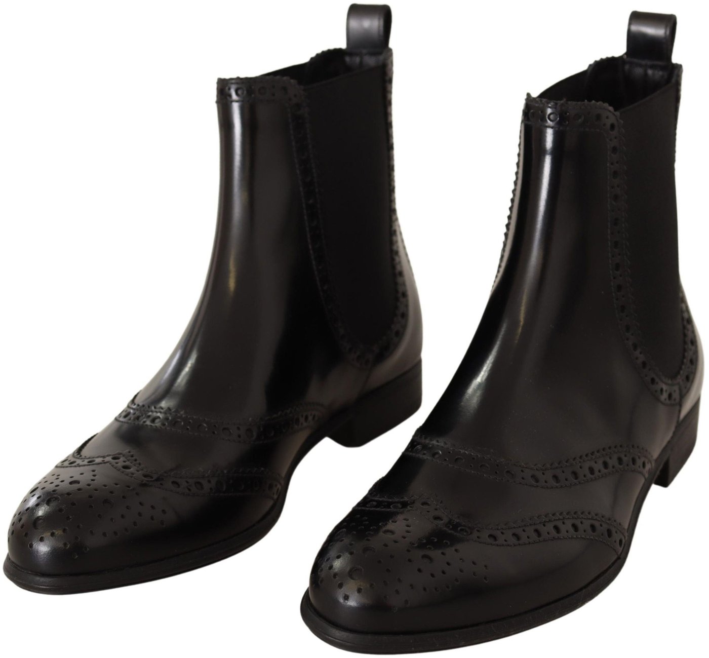Dolce & Gabbana Black Leather Ankle High Flat Boots Shoes