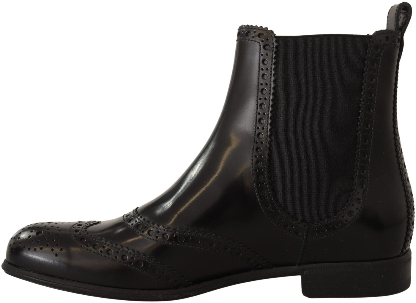 Dolce & Gabbana Black Leather Ankle High Flat Boots Shoes