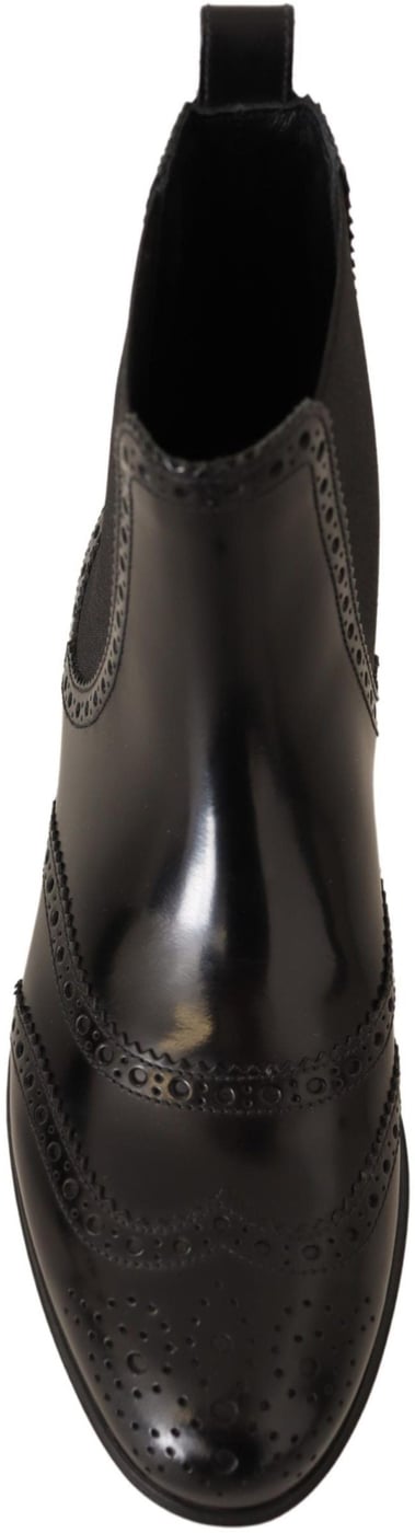 Dolce & Gabbana Black Leather Ankle High Flat Boots Shoes