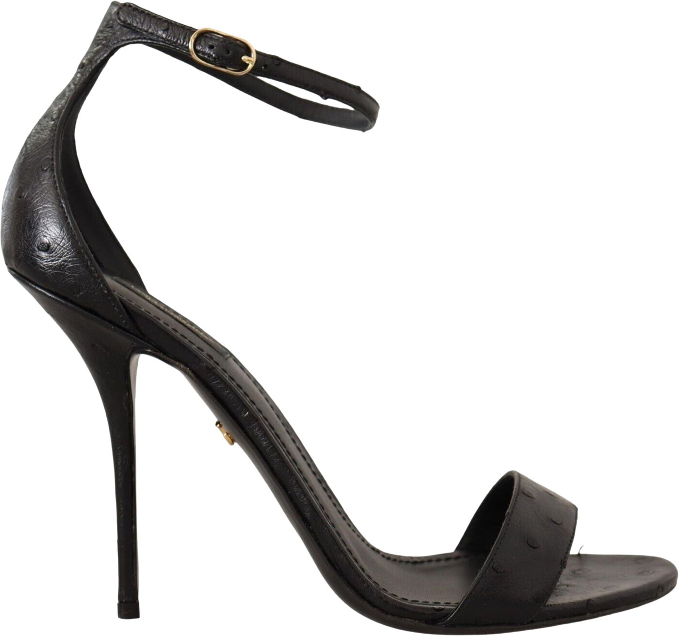 Dolce & Gabbana Black Ostrich Ankle Strap Heels Sandals Shoes