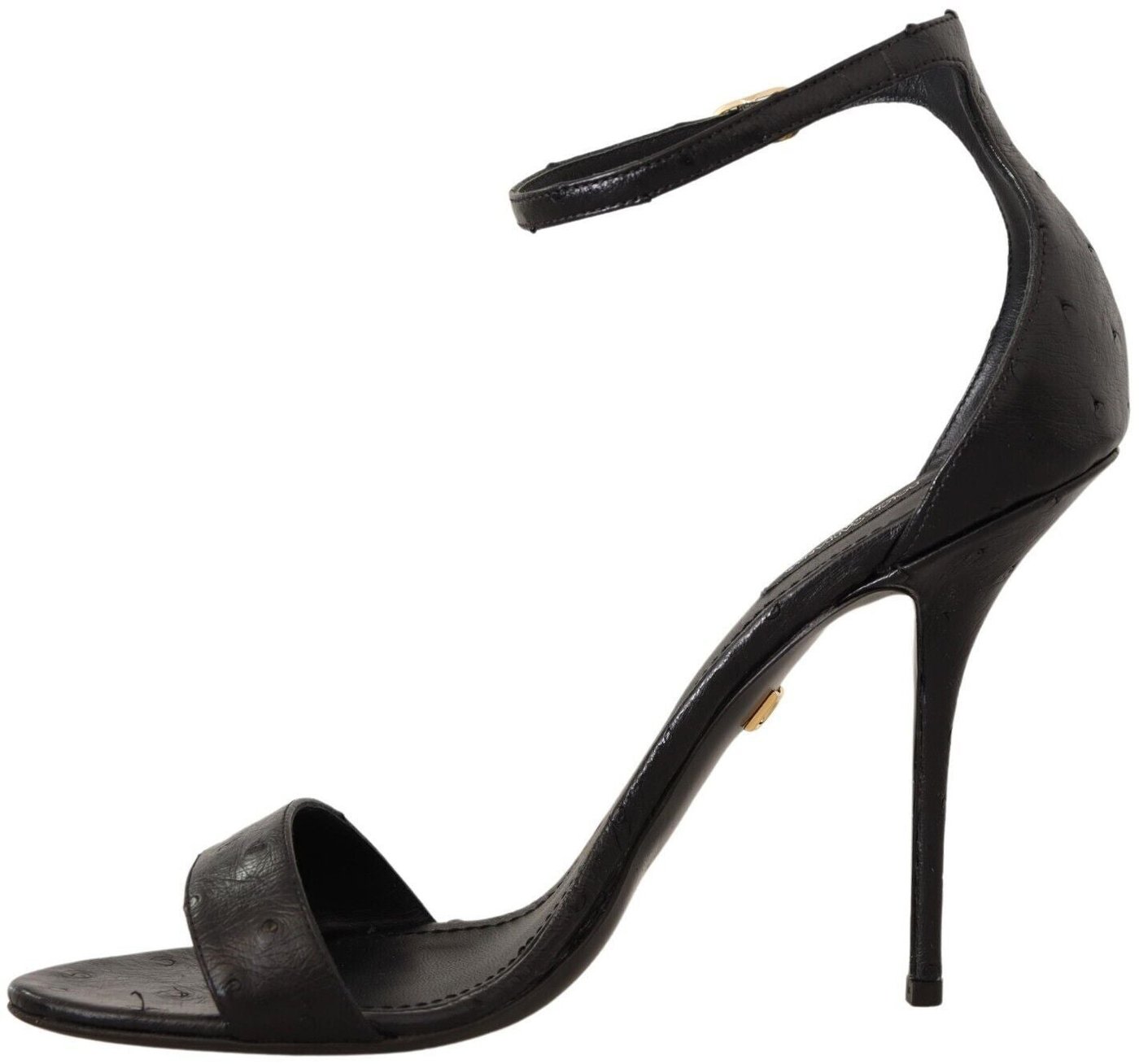Dolce & Gabbana Black Ostrich Ankle Strap Heels Sandals Shoes