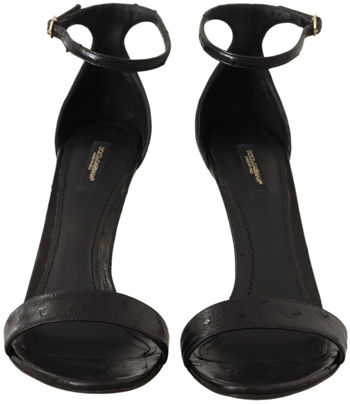 Dolce & Gabbana Black Ostrich Ankle Strap Heels Sandals Shoes