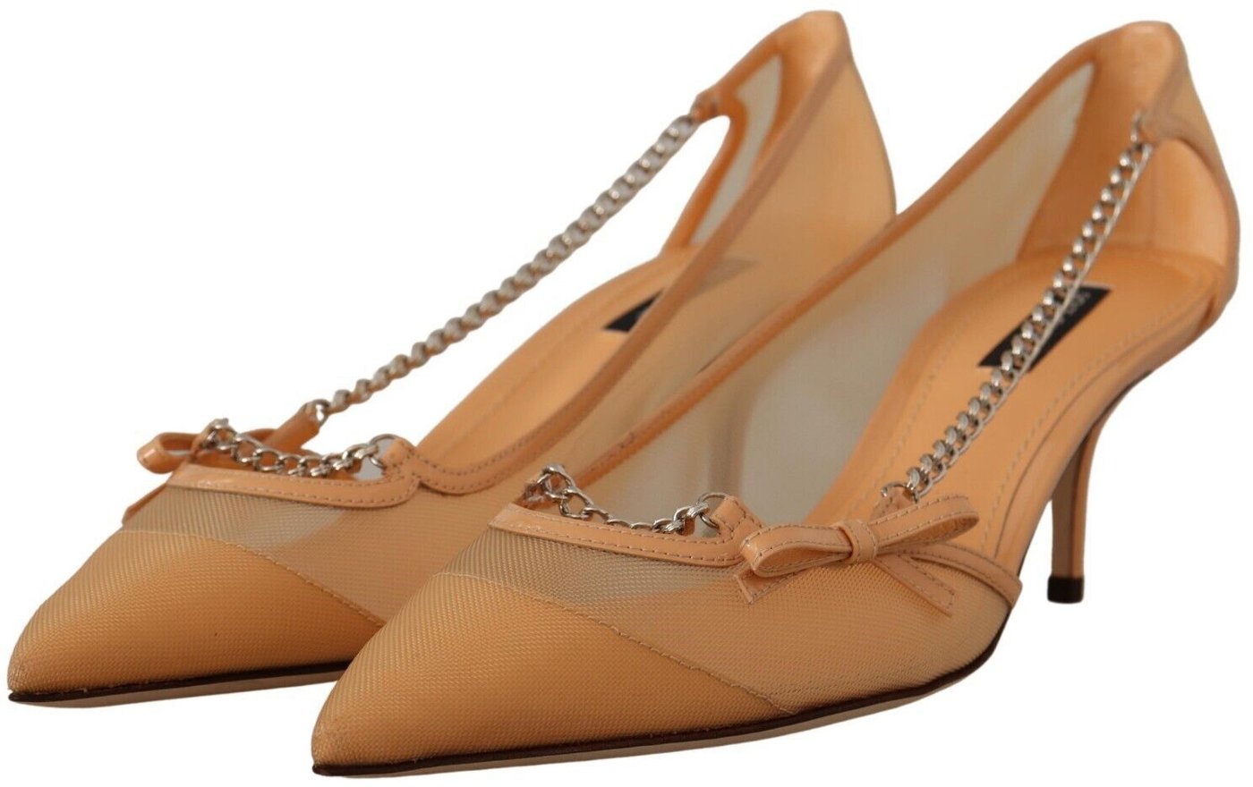 Dolce & Gabbana Peach Mesh Leather Chains Heels Pumps Shoes