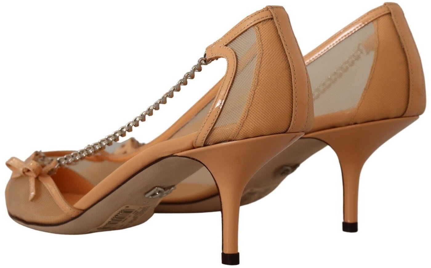 Dolce & Gabbana Peach Mesh Leather Chains Heels Pumps Shoes