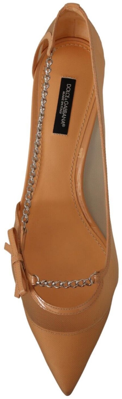 Dolce & Gabbana Peach Mesh Leather Chains Heels Pumps Shoes