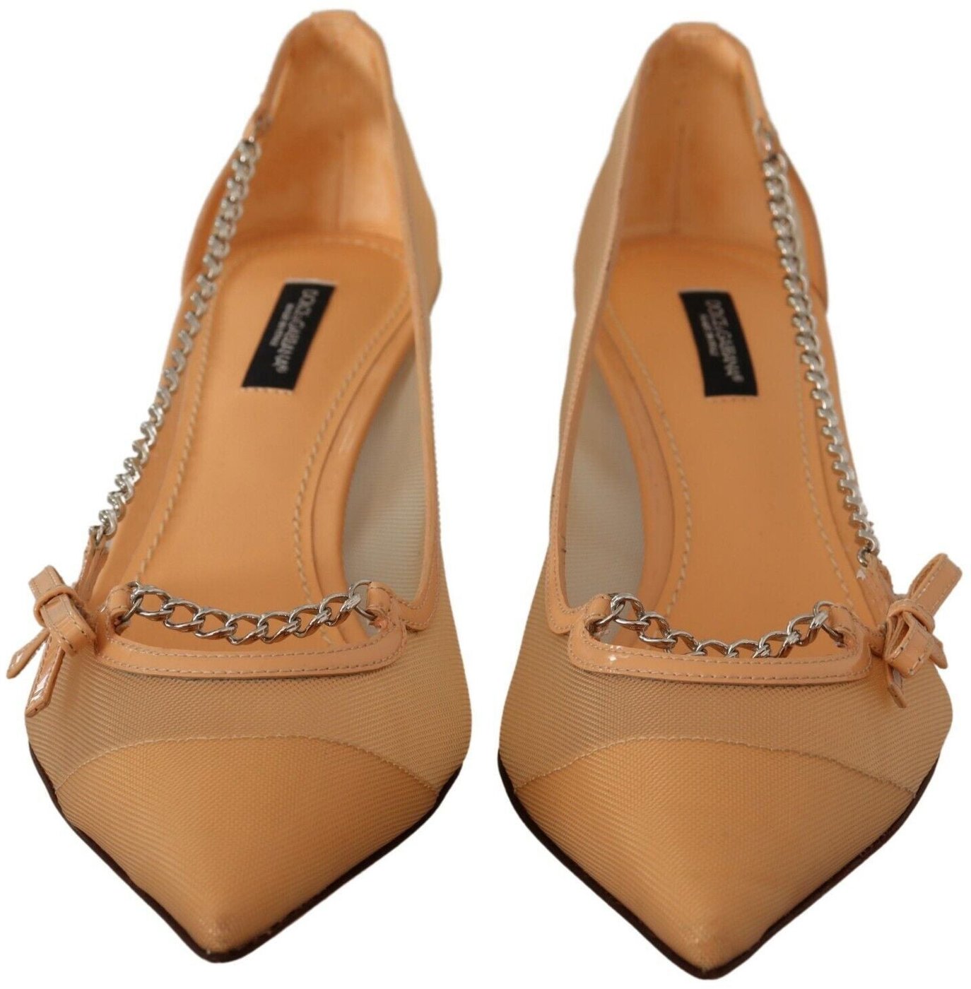 Dolce & Gabbana Peach Mesh Leather Chains Heels Pumps Shoes
