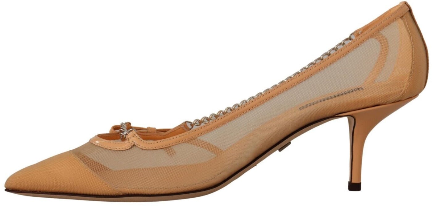 Dolce & Gabbana Peach Mesh Leather Chains Heels Pumps Shoes