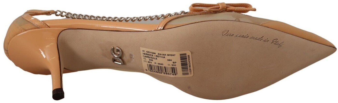 Dolce & Gabbana Peach Mesh Leather Chains Heels Pumps Shoes