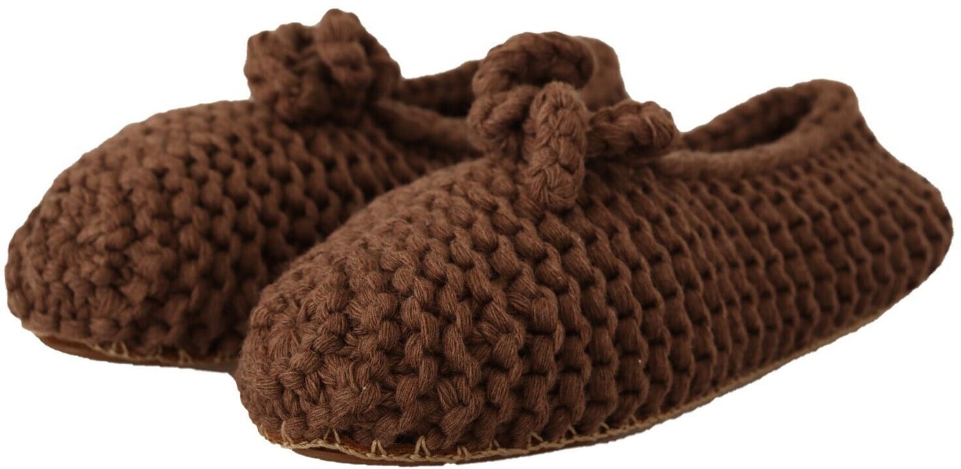 Dolce & Gabbana Brown Slip On Ballerina Flats Wool Knit Shoes