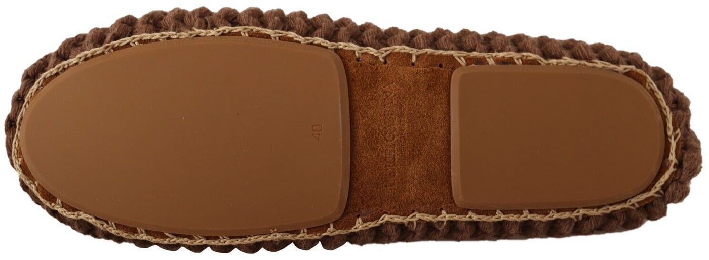 Dolce & Gabbana Brown Slip On Ballerina Flats Wool Knit Shoes