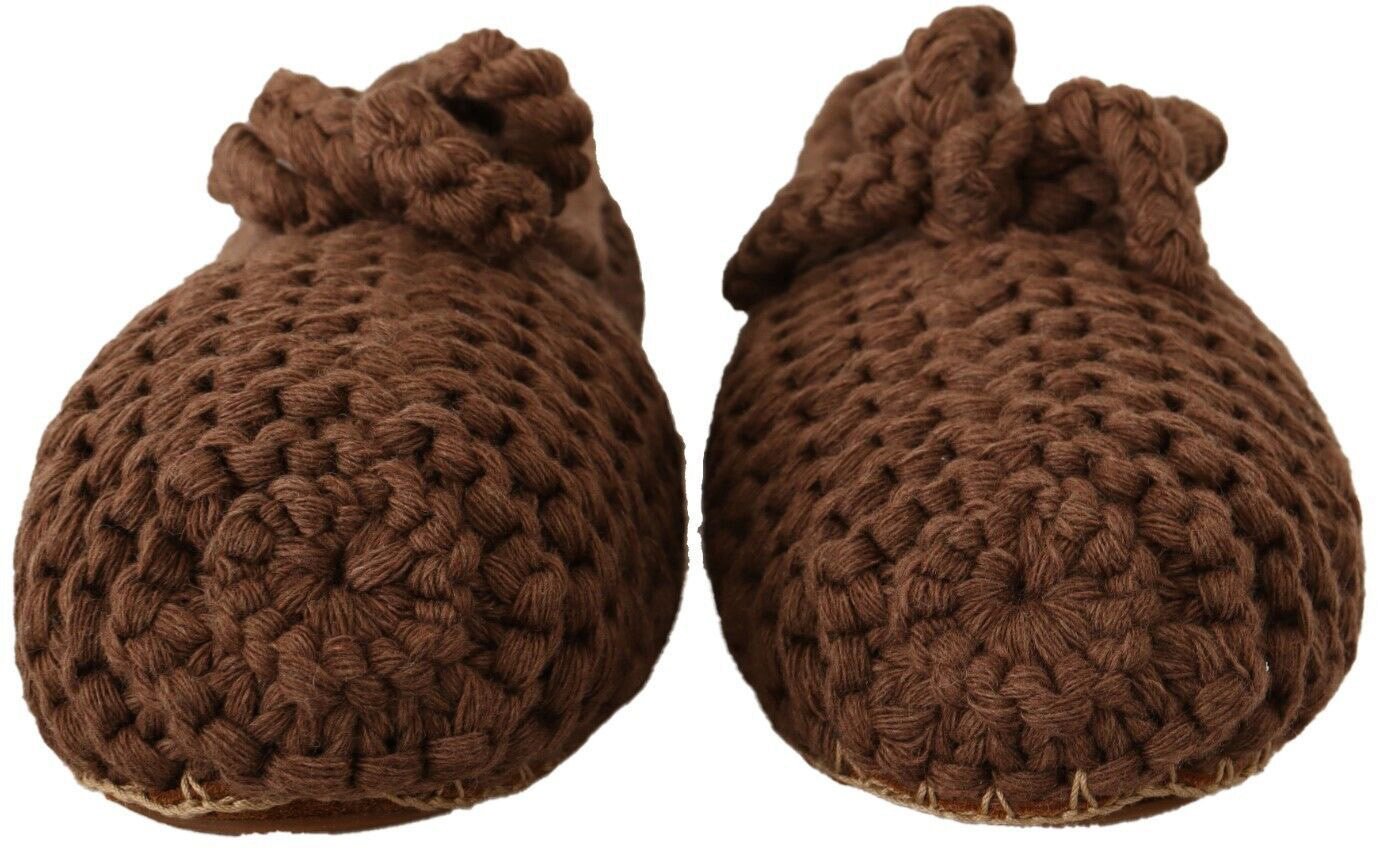 Dolce & Gabbana Brown Slip On Ballerina Flats Wool Knit Shoes