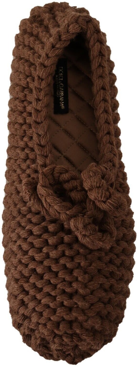 Dolce & Gabbana Brown Slip On Ballerina Flats Wool Knit Shoes