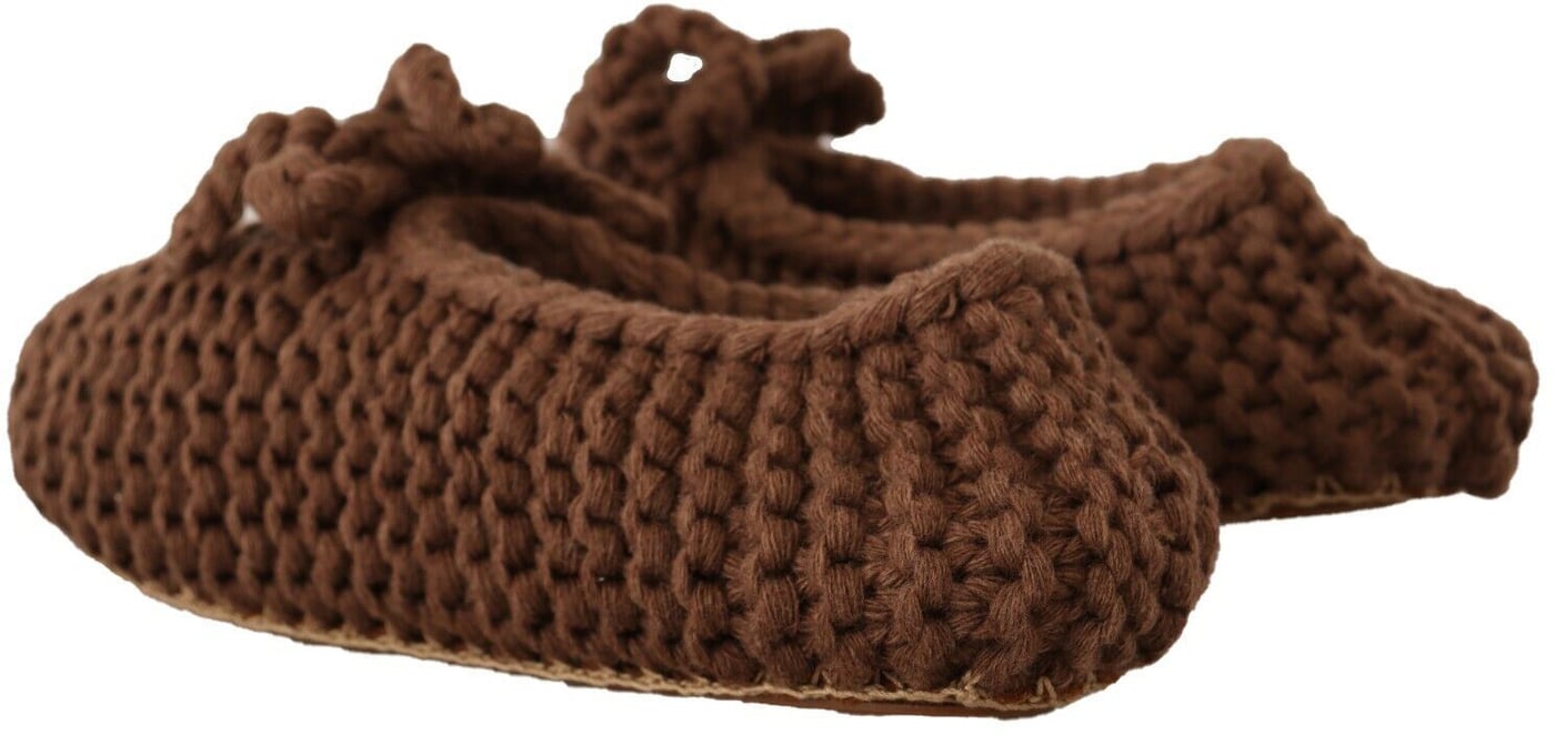 Dolce & Gabbana Brown Slip On Ballerina Flats Wool Knit Shoes