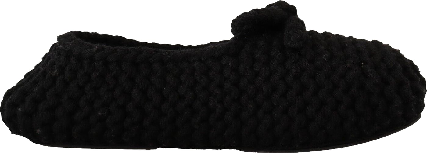 Dolce & Gabbana Black Slip On Ballerina Flats Wool Knit Shoes