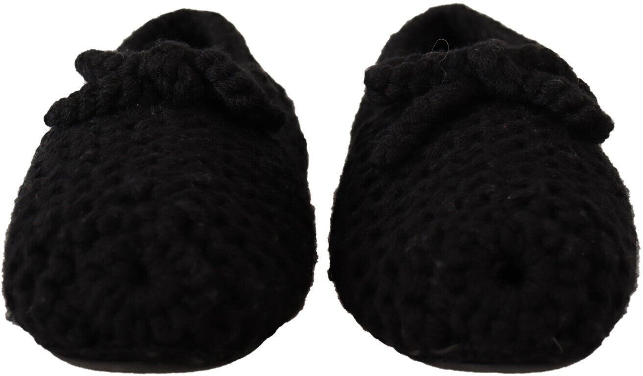 Dolce & Gabbana Black Slip On Ballerina Flats Wool Knit Shoes