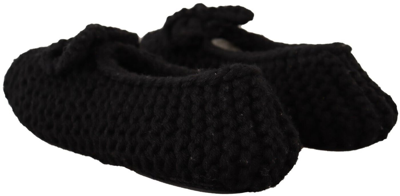 Dolce & Gabbana Black Slip On Ballerina Flats Wool Knit Shoes