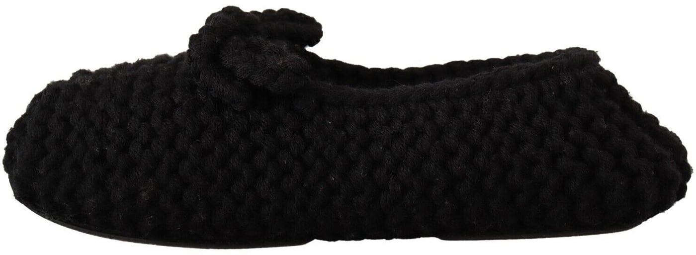 Dolce & Gabbana Black Slip On Ballerina Flats Wool Knit Shoes