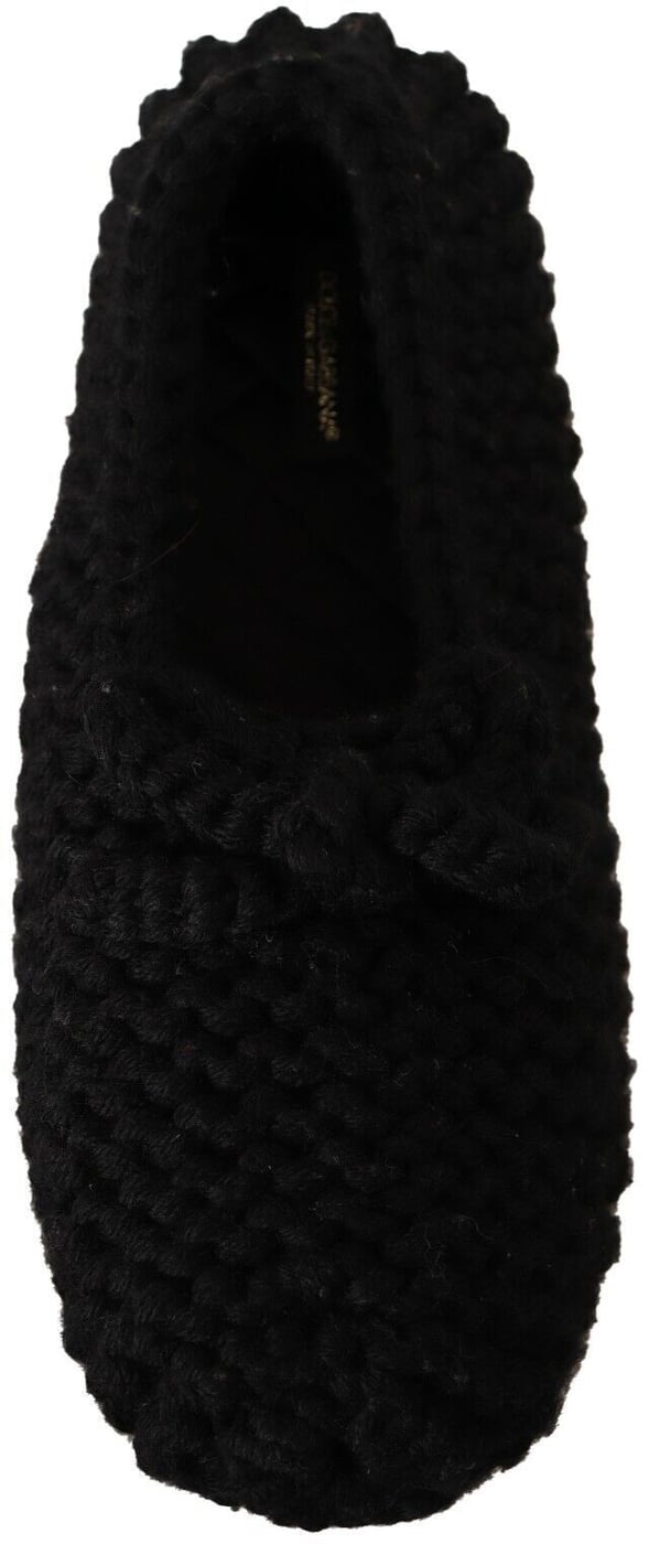 Dolce & Gabbana Black Slip On Ballerina Flats Wool Knit Shoes