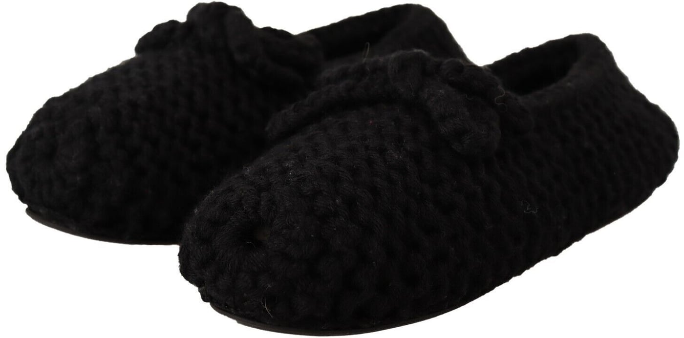 Dolce & Gabbana Black Slip On Ballerina Flats Wool Knit Shoes