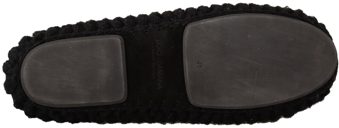 Dolce & Gabbana Black Slip On Ballerina Flats Wool Knit Shoes