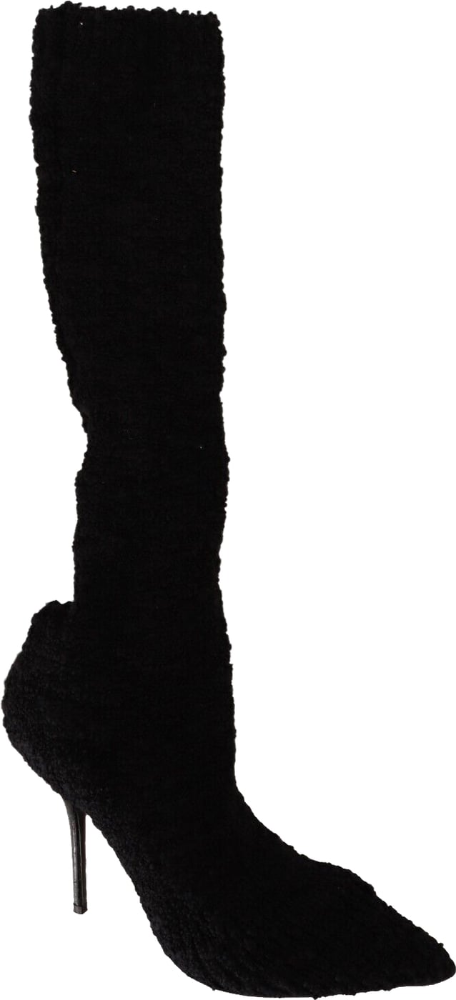 Dolce & Gabbana Black Stretch Socks Knee High Booties Shoes