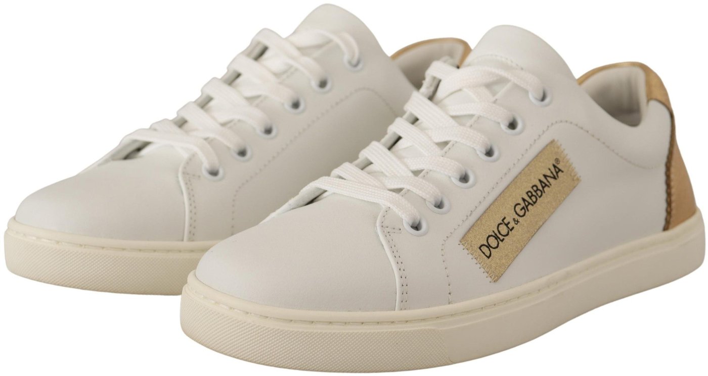 Dolce & Gabbana White Gold Leather Low Top Sneakers