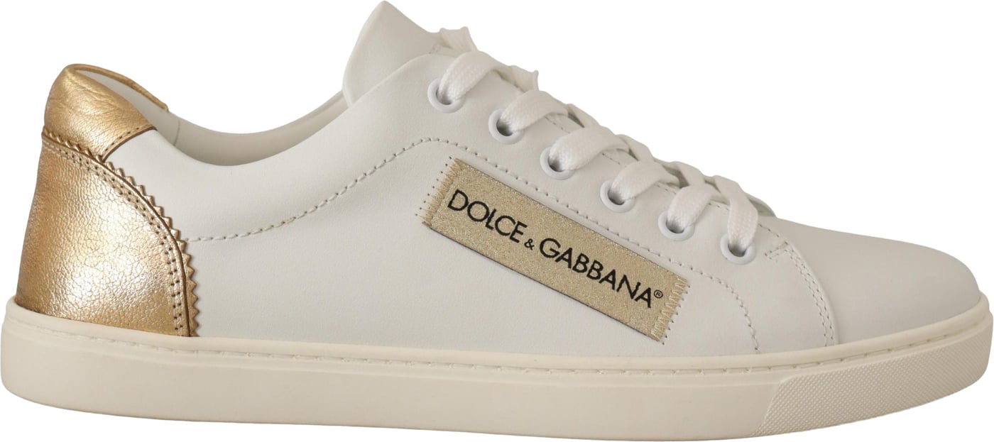 Dolce & Gabbana White Gold Leather Low Top Sneakers