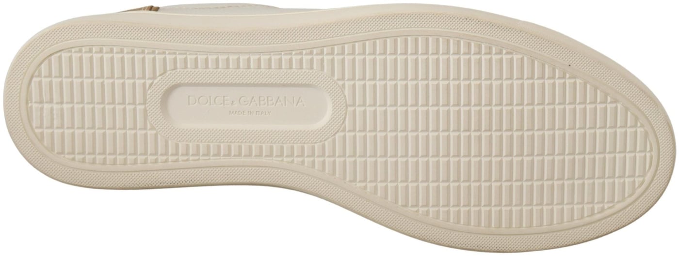 Dolce & Gabbana White Gold Leather Low Top Sneakers