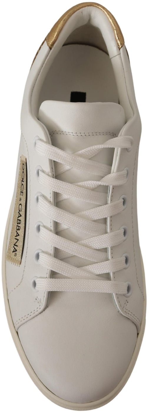 Dolce & Gabbana White Gold Leather Low Top Sneakers