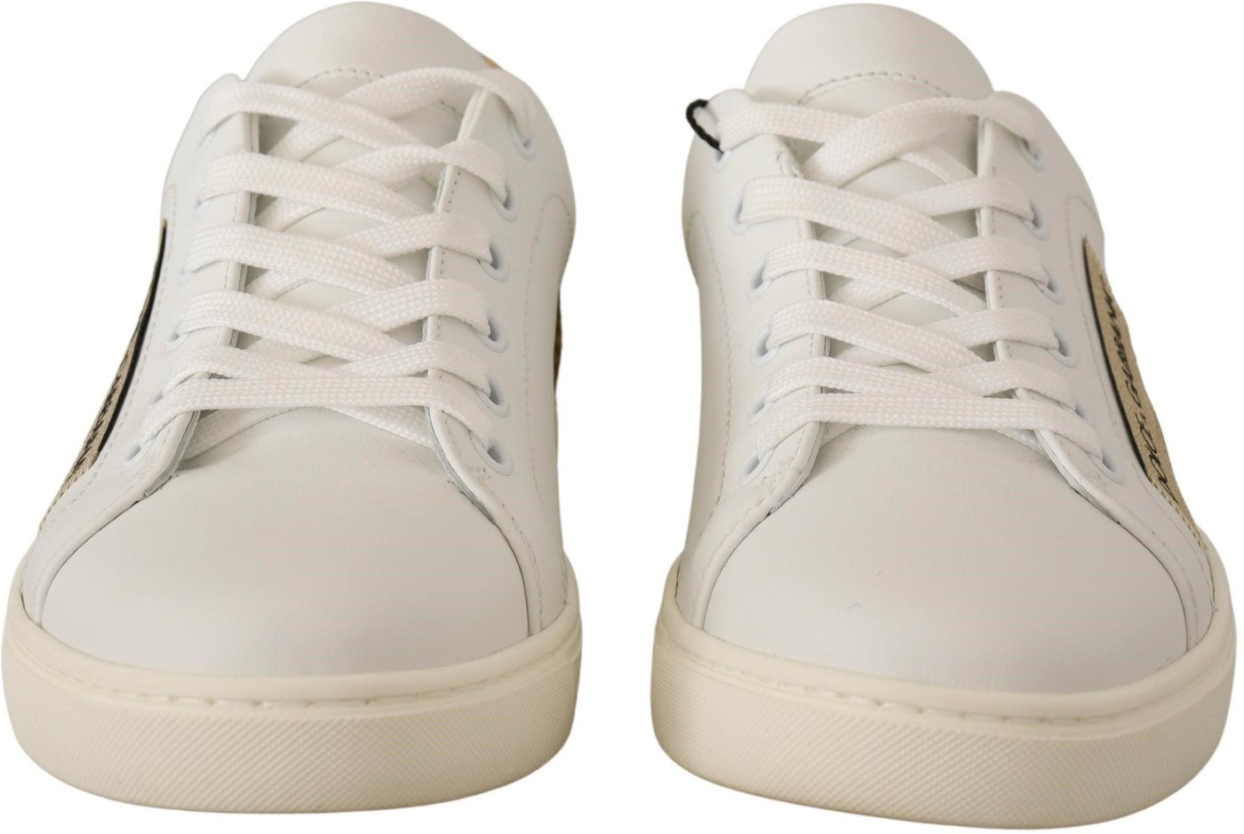 Dolce & Gabbana White Gold Leather Low Top Sneakers