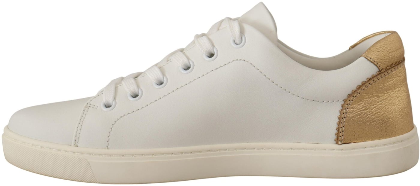 Dolce & Gabbana White Gold Leather Low Top Sneakers