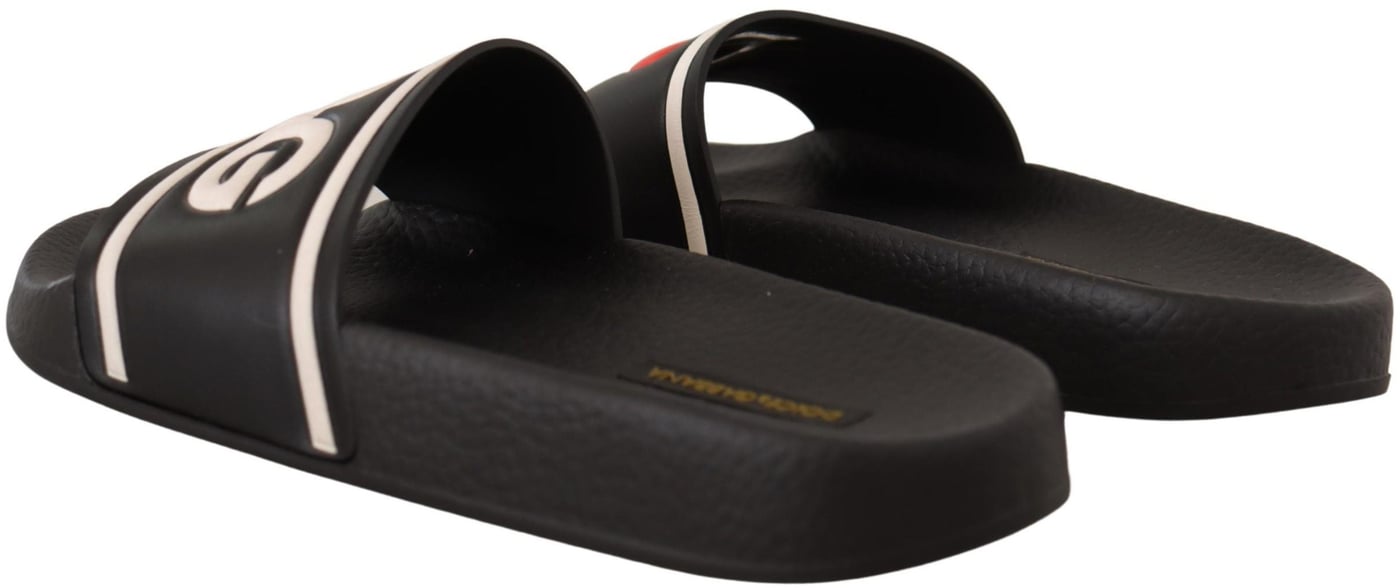 Dolce & Gabbana Black Leather I Love D&G Slides Sandals