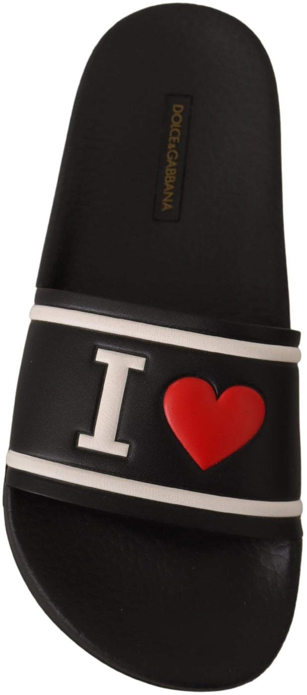 Dolce & Gabbana Black Leather I Love D&G Slides Sandals