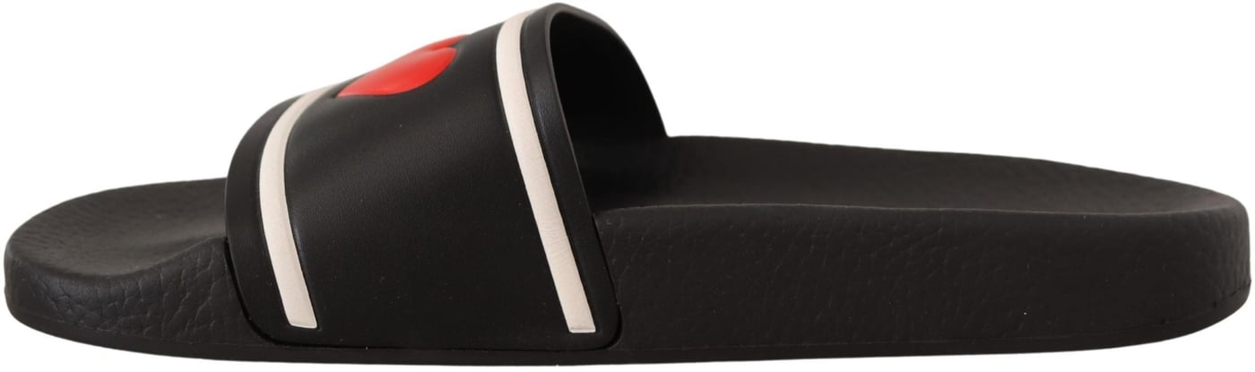 Dolce & Gabbana Black Leather I Love D&G Slides Sandals