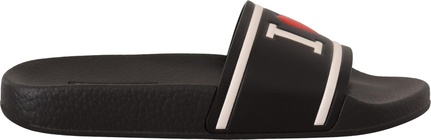 Dolce & Gabbana Black Leather I Love D&G Slides Sandals