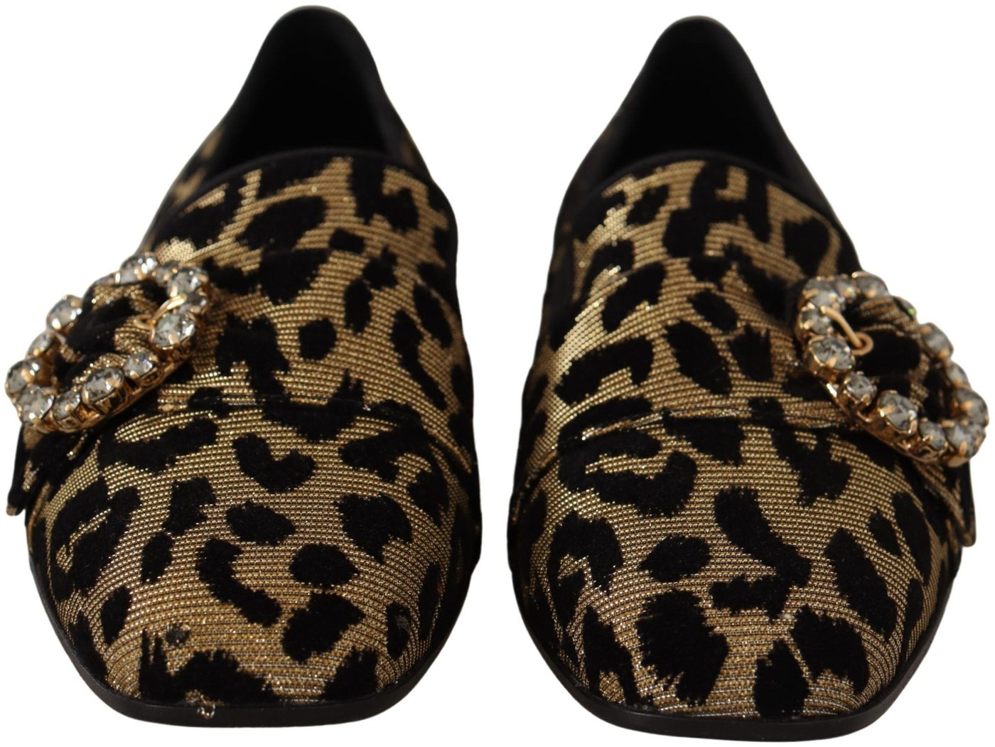 Dolce & Gabbana Gold Leopard Print Crystals Loafers Shoes