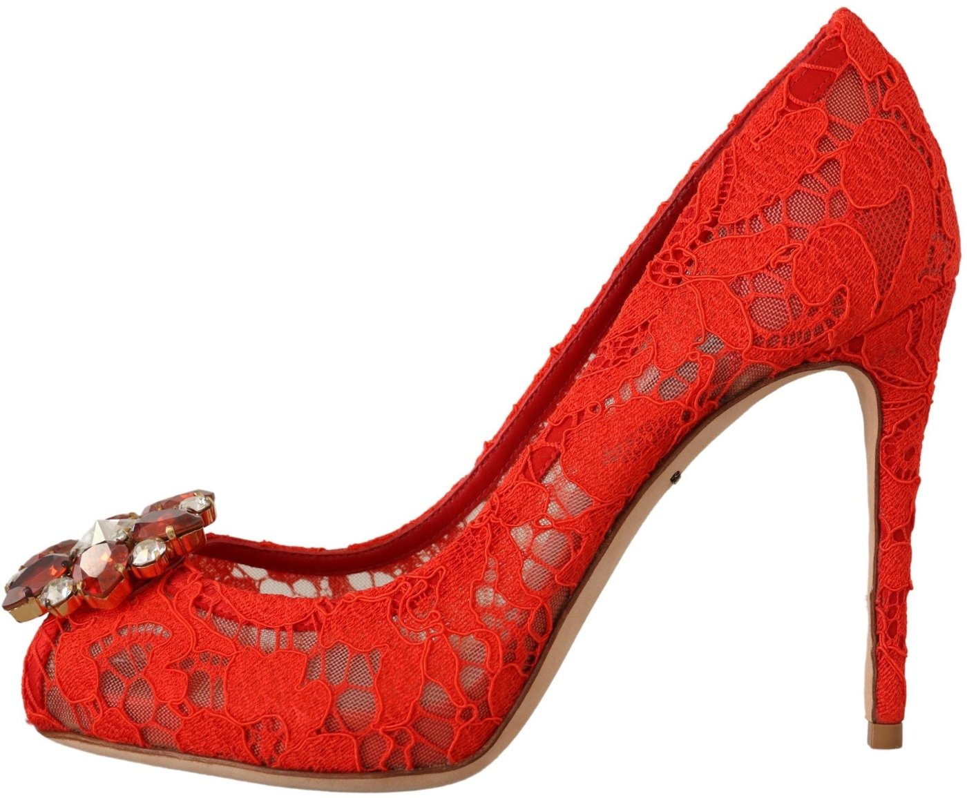 Dolce & Gabbana Red Taormina Lace Crystal Heels Pumps