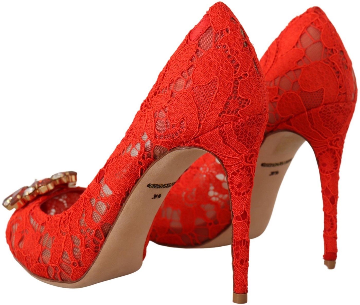 Dolce & Gabbana Red Taormina Lace Crystal Heels Pumps
