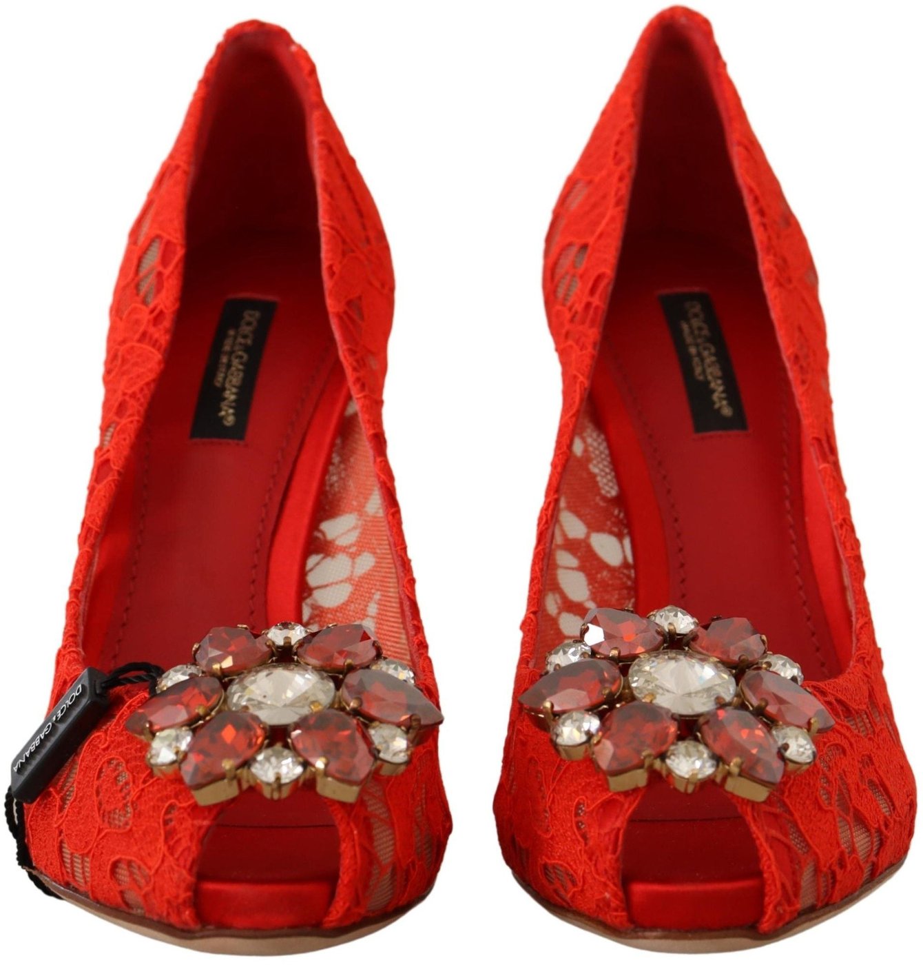 Dolce & Gabbana Red Taormina Lace Crystal Heels Pumps