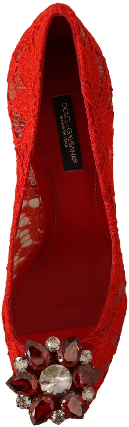 Dolce & Gabbana Red Taormina Lace Crystal Heels Pumps