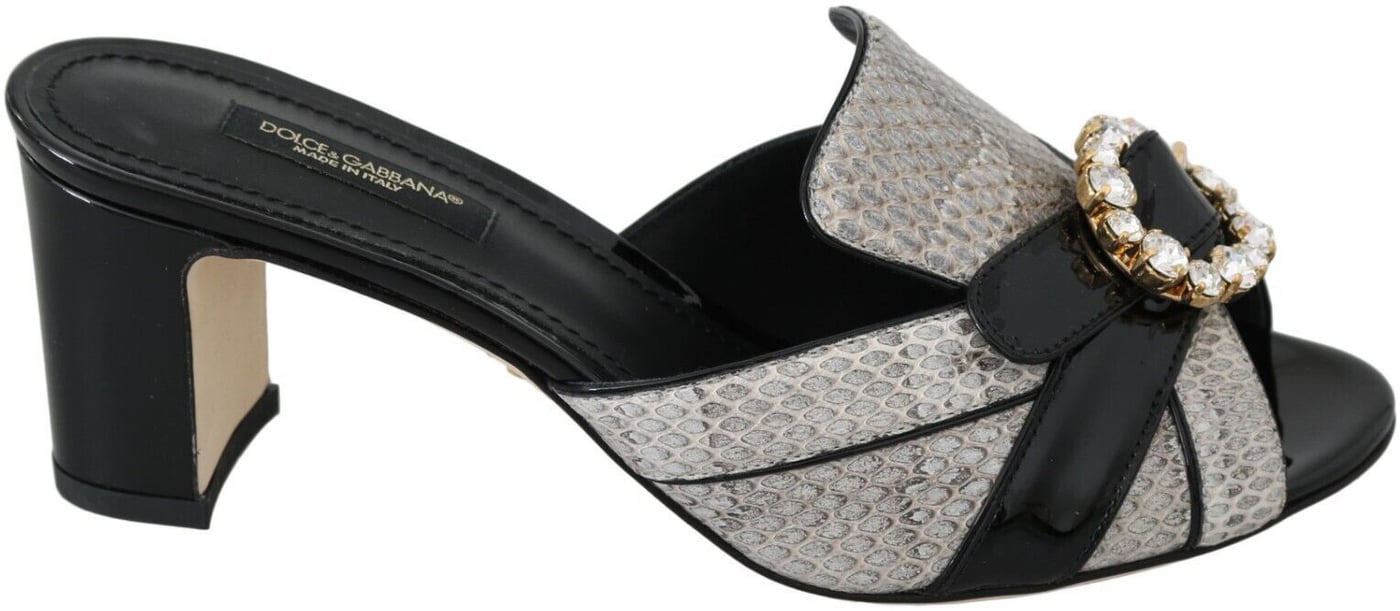 Dolce & Gabbana Black Gray Exotic Leather Crystals Sandals Shoes