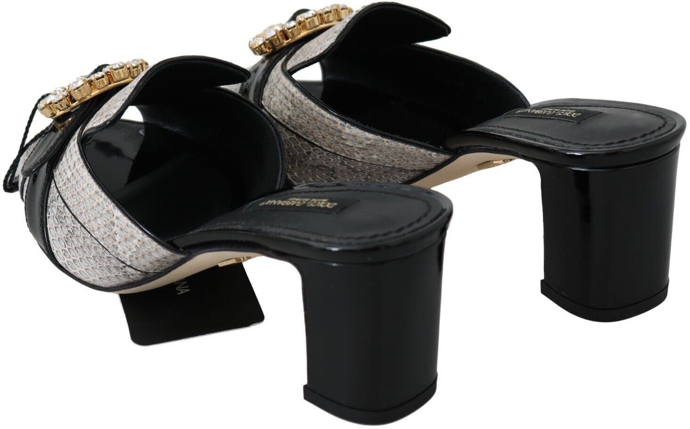 Dolce & Gabbana Black Gray Exotic Leather Crystals Sandals Shoes