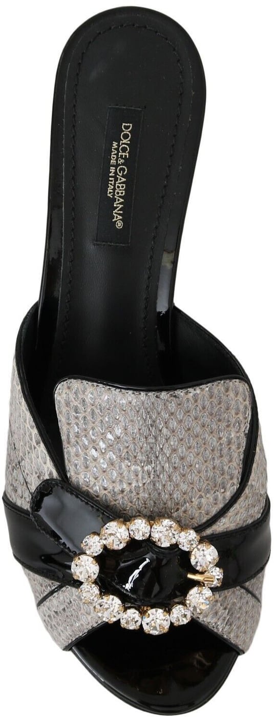Dolce & Gabbana Black Gray Exotic Leather Crystals Sandals Shoes